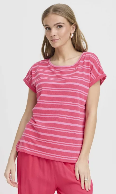 Striped Short Sleeve Relaxed Fit Knit Top made by Ichi