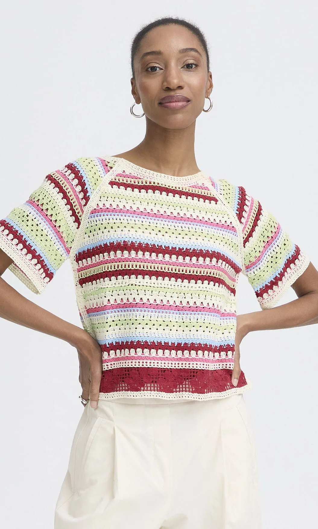 Short Sleeve Crochet Stripe Knit Top sold by Revolution Boutique product image thumbnail 3