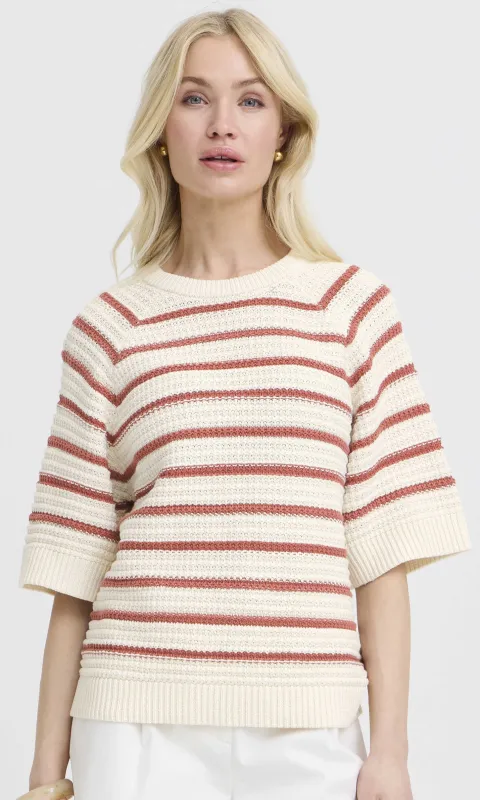 Striped Elbow Sleeve Cotton Knit Sweater made by Revolution Boutique
