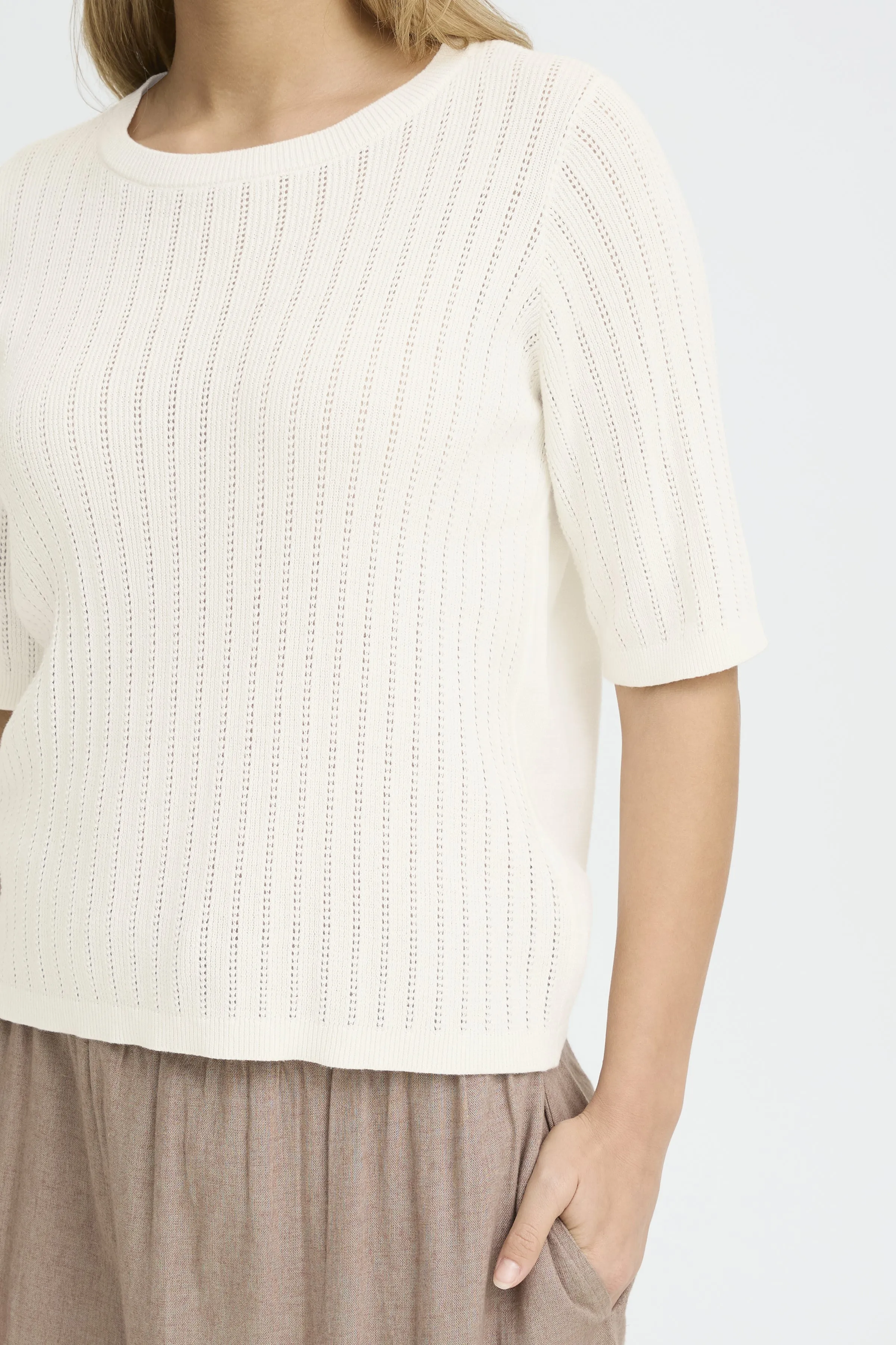 Ribbed Pointelle Cotton Short Sleeve Knit Top sold by Revolution Boutique product image thumbnail 3