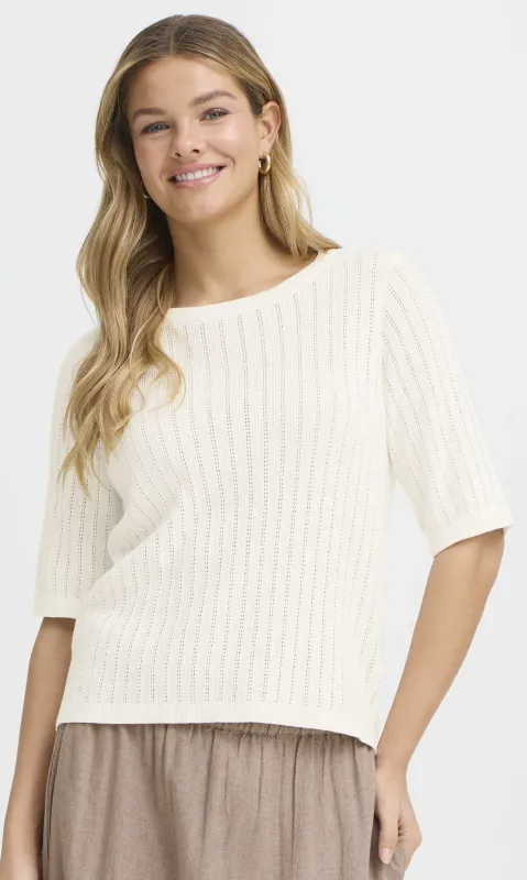Ribbed Pointelle Cotton Short Sleeve Knit Top made by Revolution Boutique