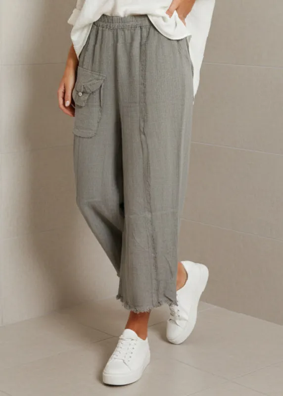 Relaxed Linen Cropped Cargo Pant made by Revolution Boutique