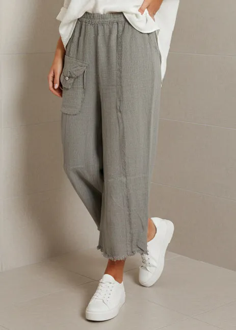 Relaxed Linen Cropped Cargo Pant sold by Revolution Boutique