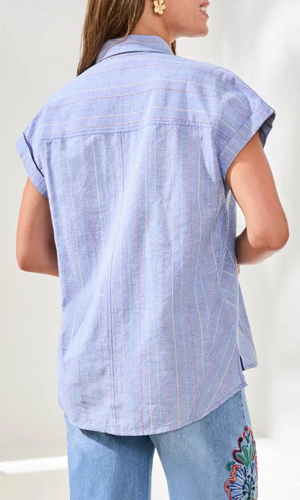 Cotton Blend Striped Short Sleeve Button-Up Shirt sold by Revolution Boutique product image thumbnail 2