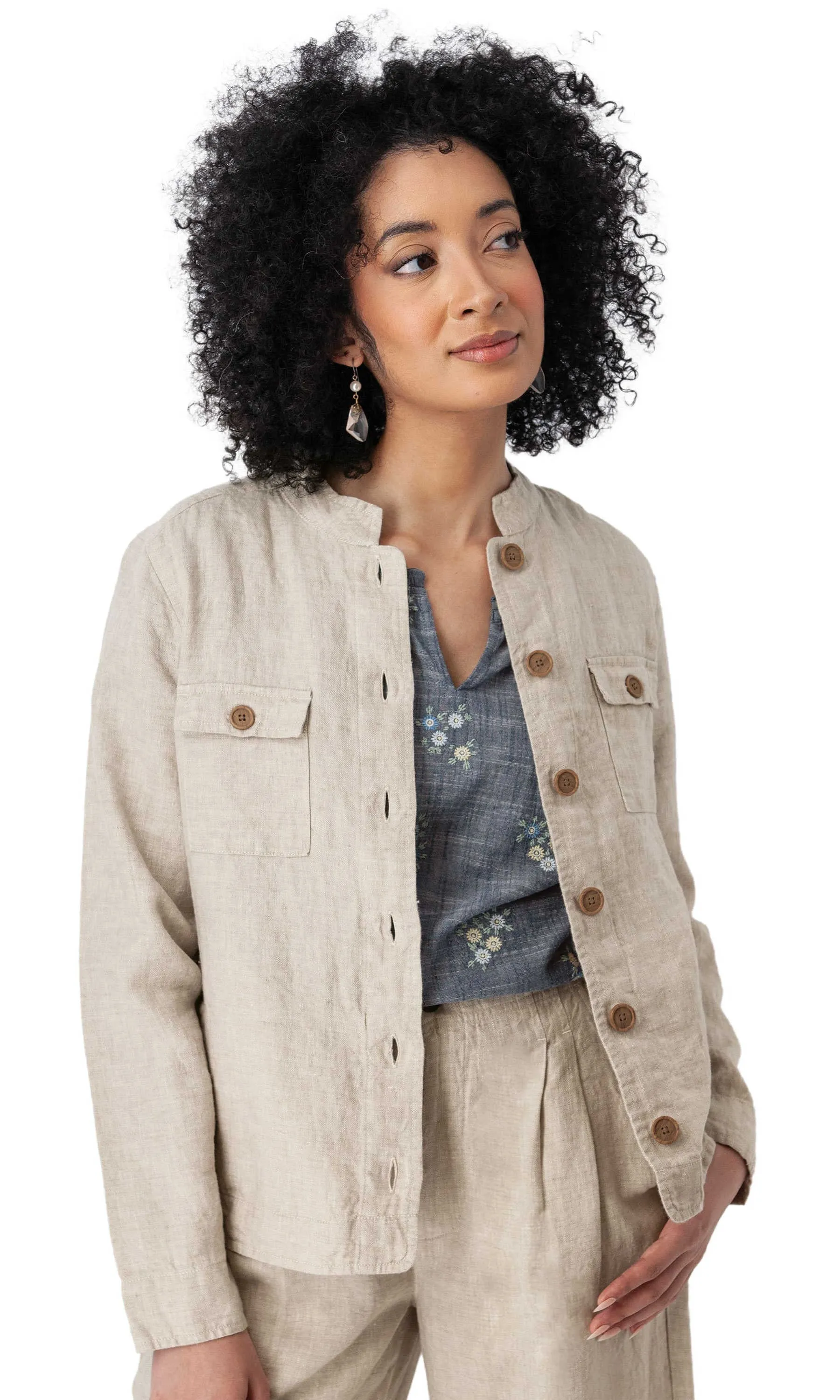 Linen Button Front Utility Jacket sold by Revolution Boutique
