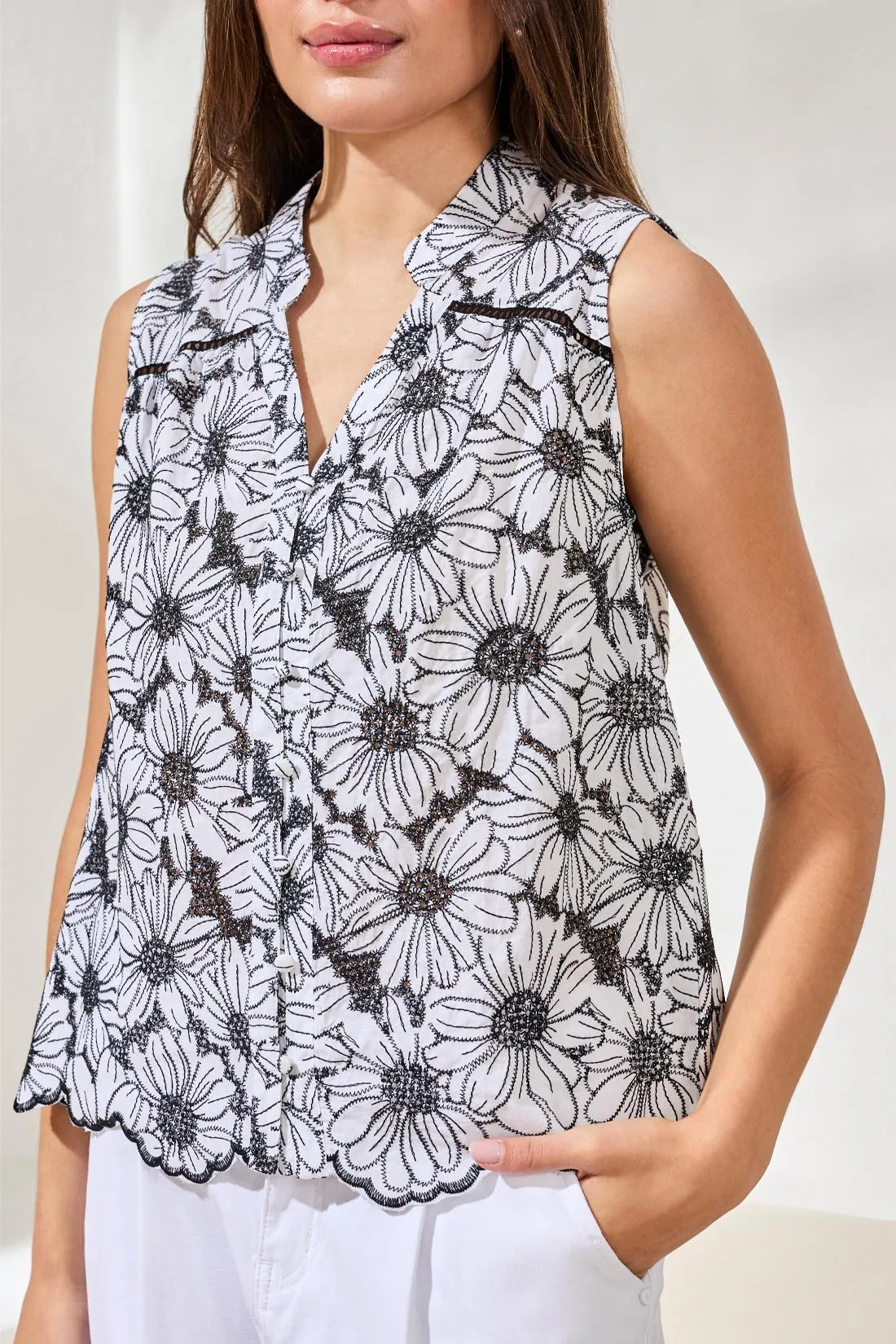 Cotton Floral Embroidered Sleeveless Blouse sold by Revolution Boutique product image thumbnail 3