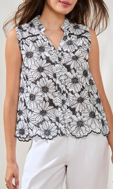 Cotton Floral Embroidered Sleeveless Blouse made by Tribal