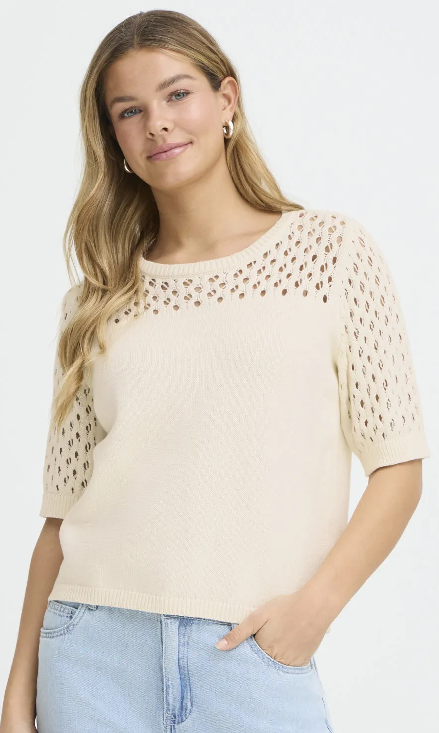 Pointelle Sleeve Cotton Blend Sweater sold by Revolution Boutique