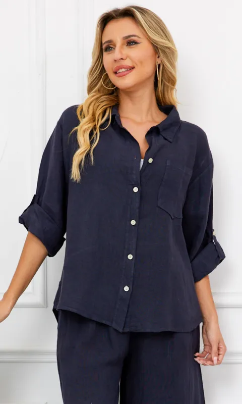 Relaxed Linen Button Front Shirt made by Revolution Boutique