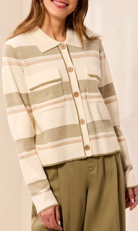Stripe Collared Knit Cardigan made by Tribal