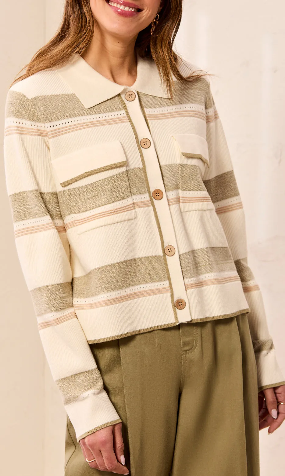 Stripe Collared Knit Cardigan sold by Revolution Boutique