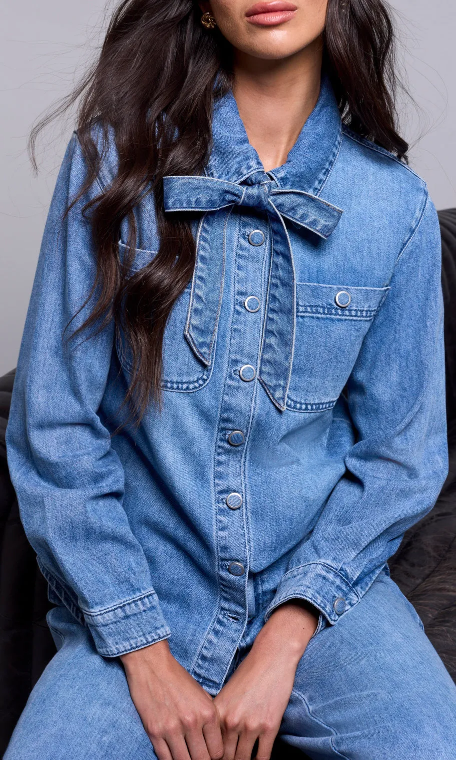 Bow Tie Denim Shirt sold by Revolution Boutique