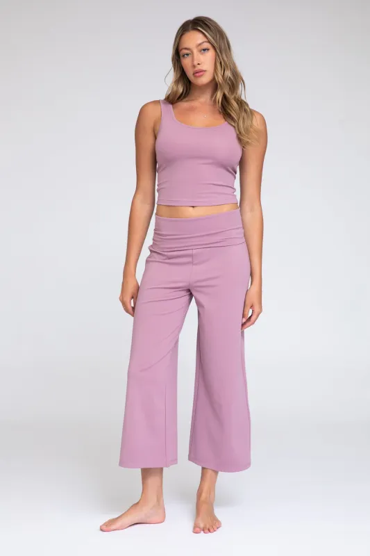 Luxe Fold Over Cropped Wide Leg Set - Elder Berry sold by Rewash