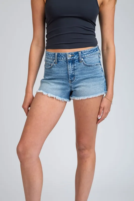 Midrise Raw Hem Short - Medium Indigo sold by Rewash
