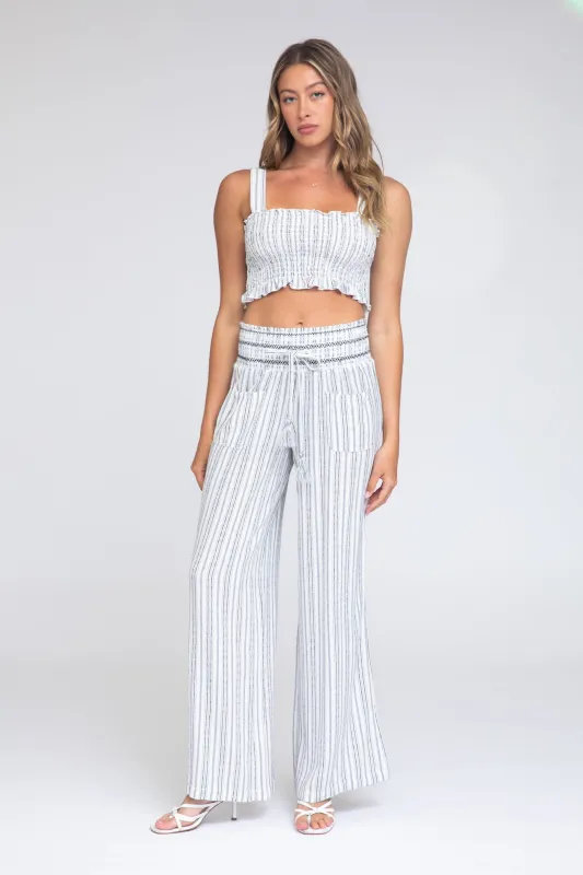 Smocked Top and Boardwalk Pant Linen Set - Natural White made by Rewash