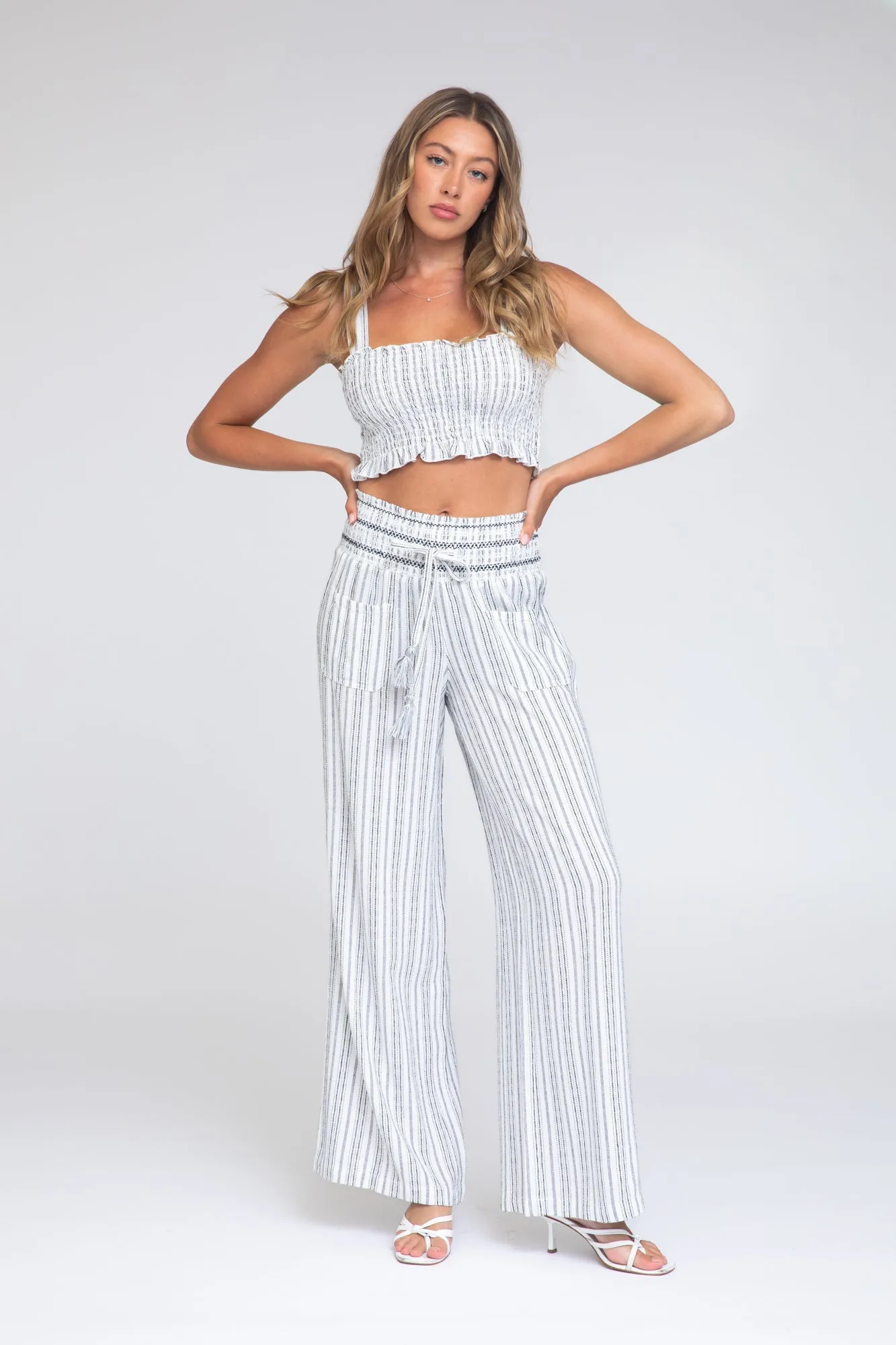Smocked Top and Boardwalk Pant Linen Set - Natural White sold by Rewash product image thumbnail 4