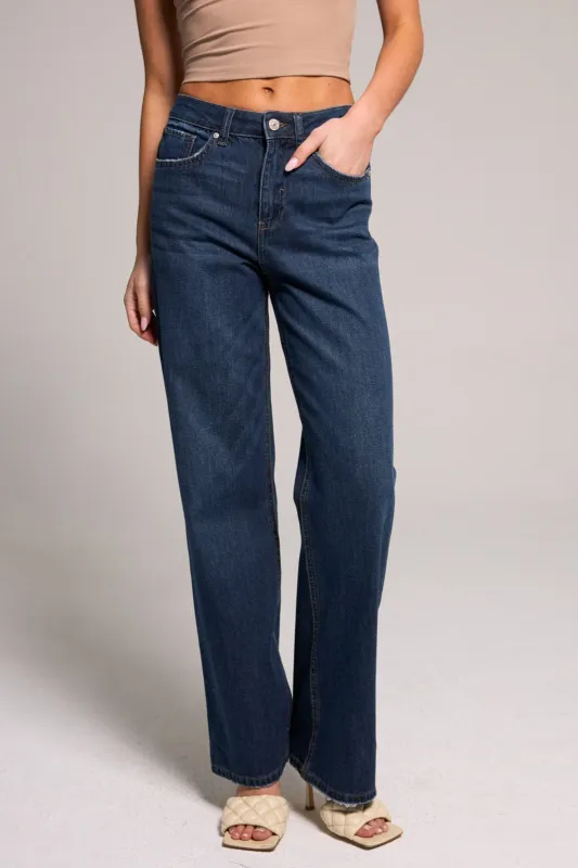 Super High Rise Wide Leg Jeans - Vintage Blue/Black sold by Rewash