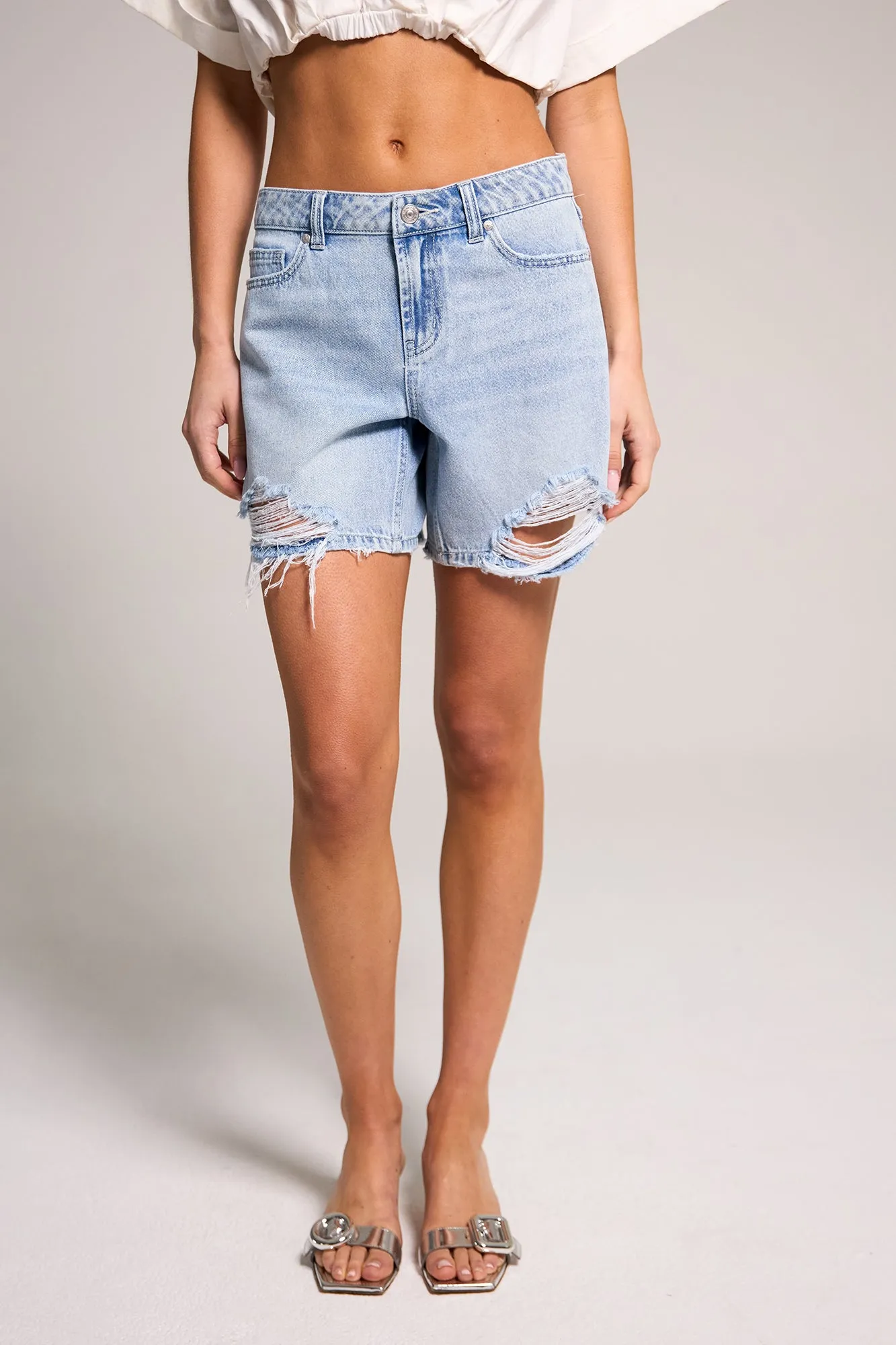 A-Line Bermuda Short - Light Medium Indigo sold by Rewash