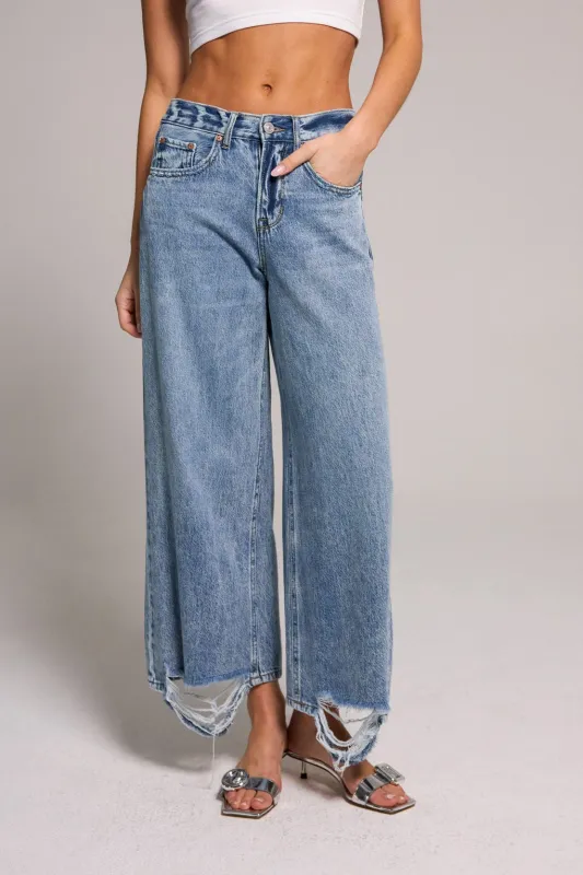 High Rise Wide Leg Cropped Jeans - Medium Indigo sold by Rewash
