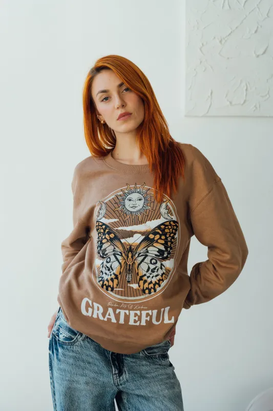 Grateful Vibes Crewneck Sweatshirt - Macchiato made by Rewash