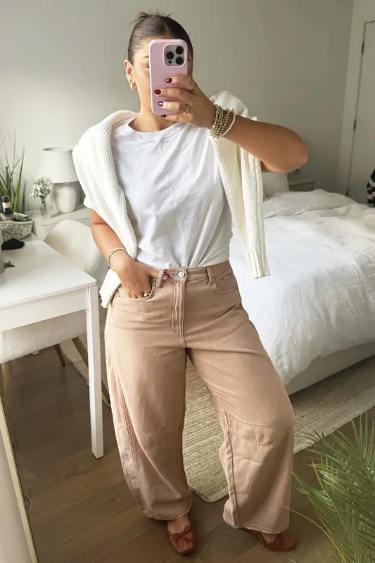 Barrel Jeans - Sandstone sold by Rewash