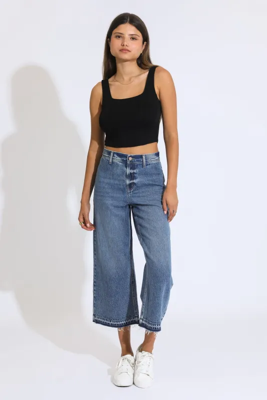 Marina Wide Leg Crop Pants - Medium Indigo sold by Rewash