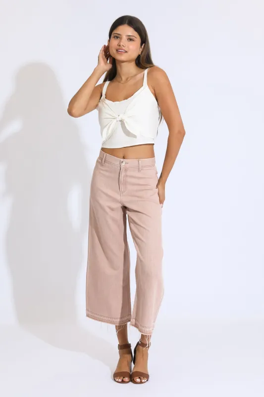 Marina Wide Leg Crop Pants - Light Sand sold by Rewash