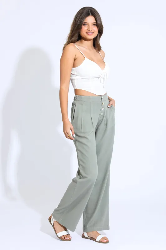 Wide Leg Beach Pant - Dusty Sage sold by Rewash