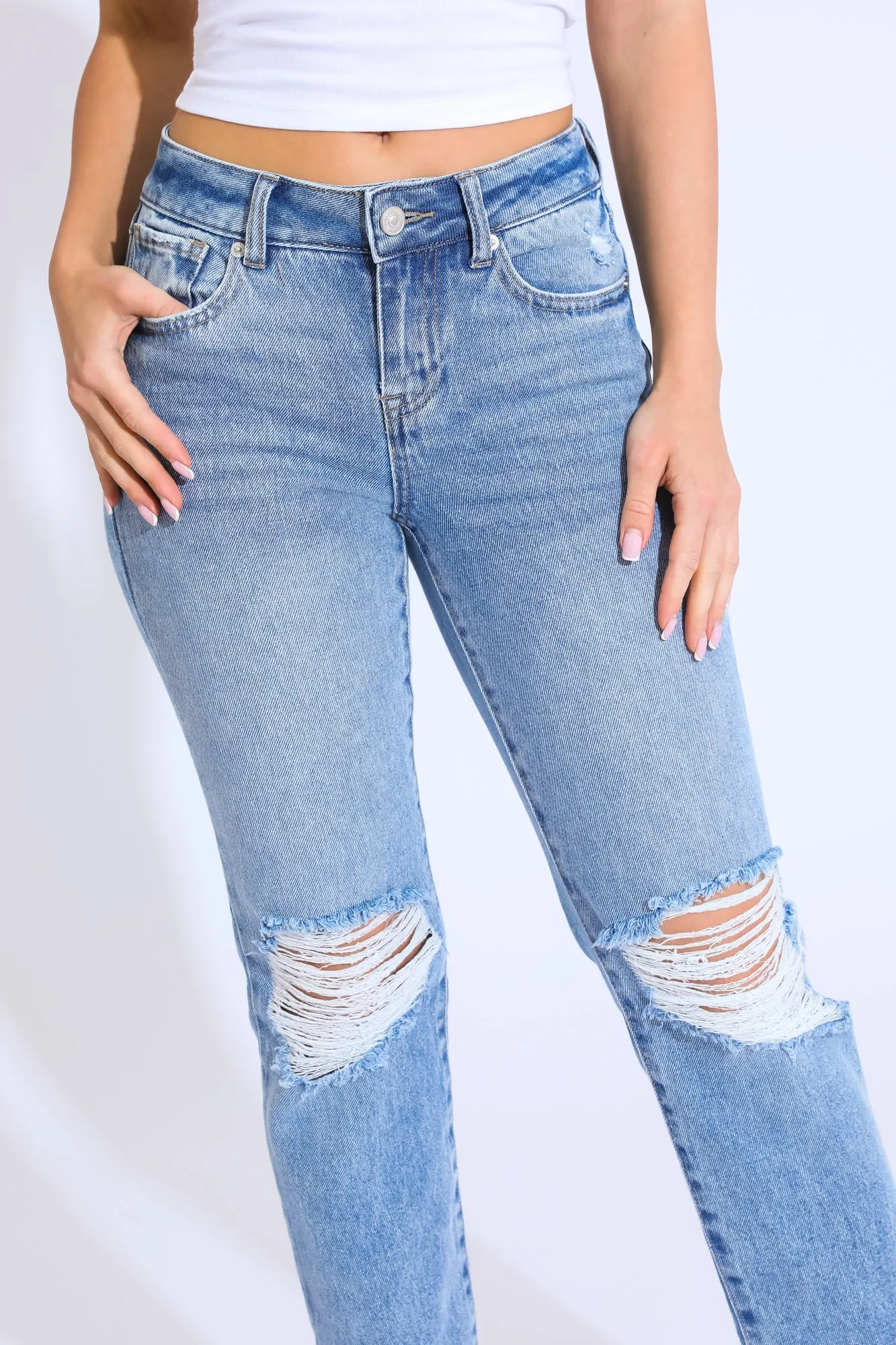 Next Level Low Rise Straight Jeans - Light Indigo Wash sold by Rewash product image thumbnail 4