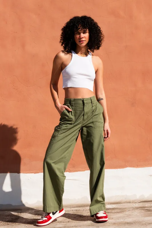 Wide Leg Cargo Pant - Olive sold by Rewash