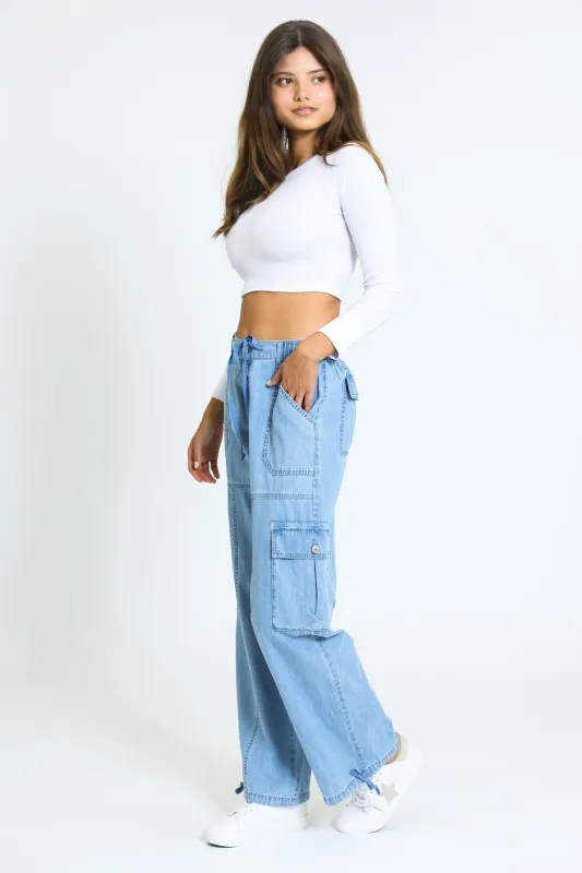 Parachute Cargo Pant - Medium Blue/Black sold by Rewash