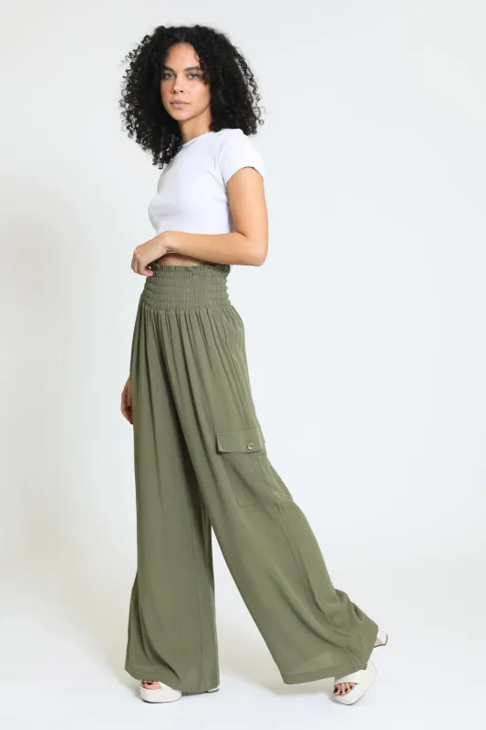 Boardwalk Wide Leg with Cargo Pockets - Sage made by Rewash