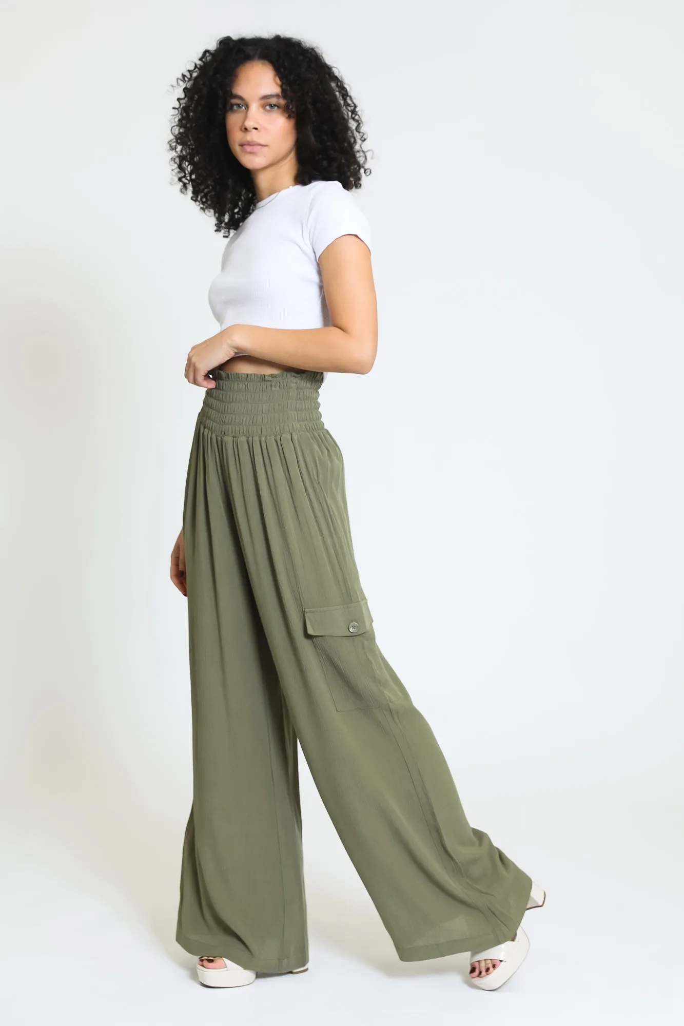 Boardwalk Wide Leg with Cargo Pockets - Sage sold by Rewash