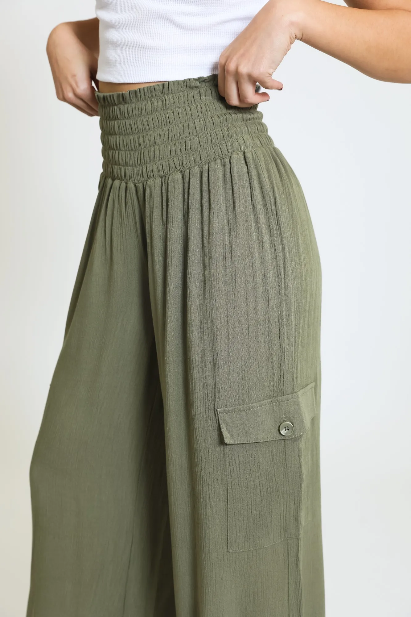 Boardwalk Wide Leg with Cargo Pockets - Sage sold by Rewash product image thumbnail 2