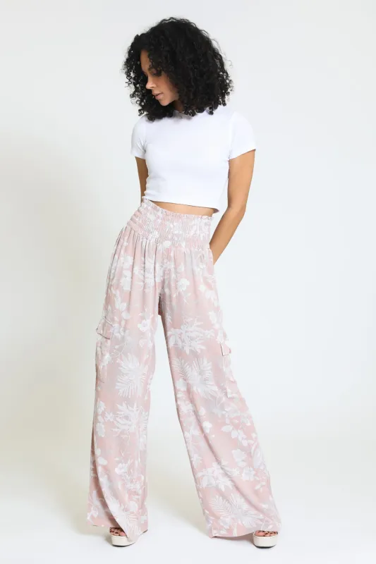 Boardwalk Wide Leg with Cargo Pockets - Mauve Print made by Rewash