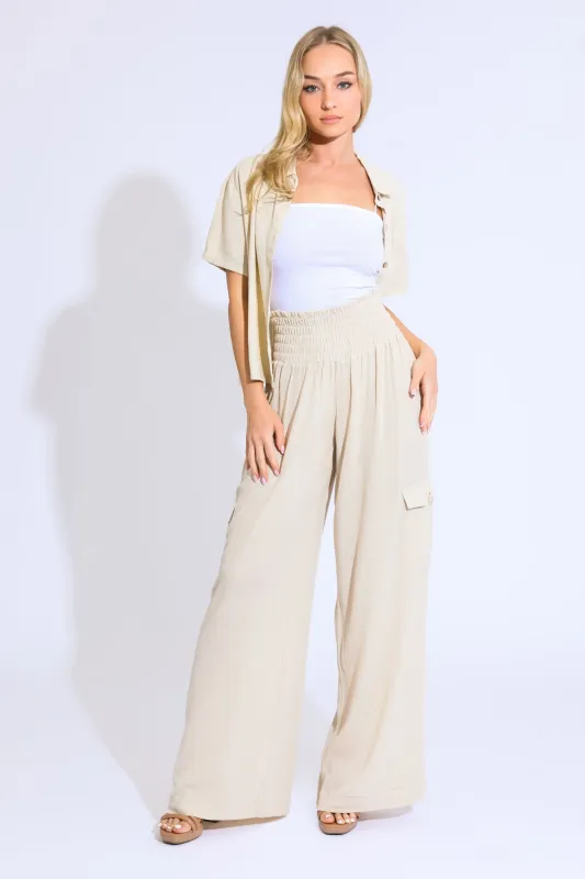 Boardwalk Wide Leg with Cargo Pockets - Sand made by Rewash