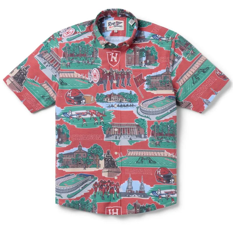 HARVARD UNIVERSITY SCENIC PERFORMANCE BUTTON FRONT sold by Reyn Spooner