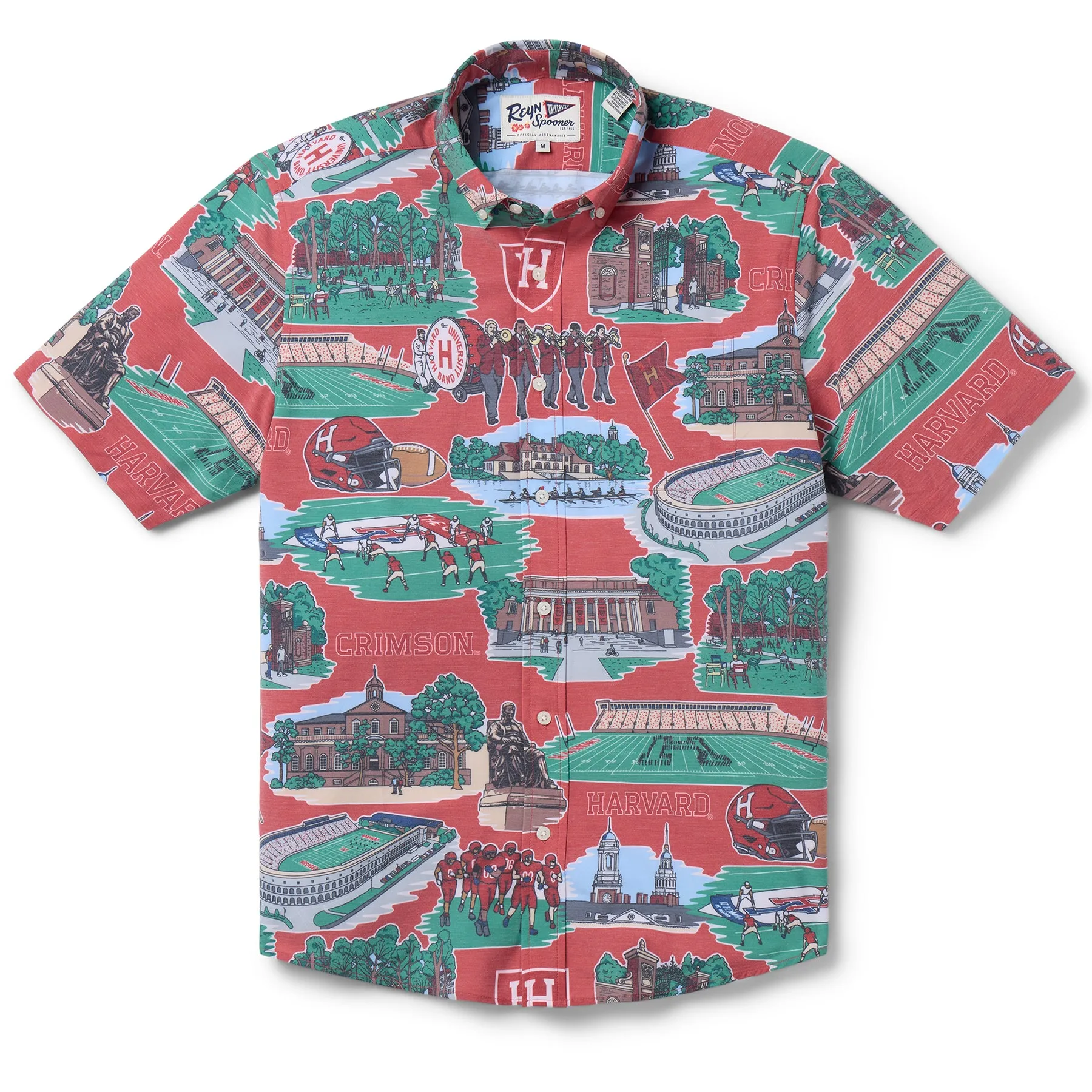 HARVARD UNIVERSITY SCENIC PERFORMANCE BUTTON FRONT sold by Reyn Spooner