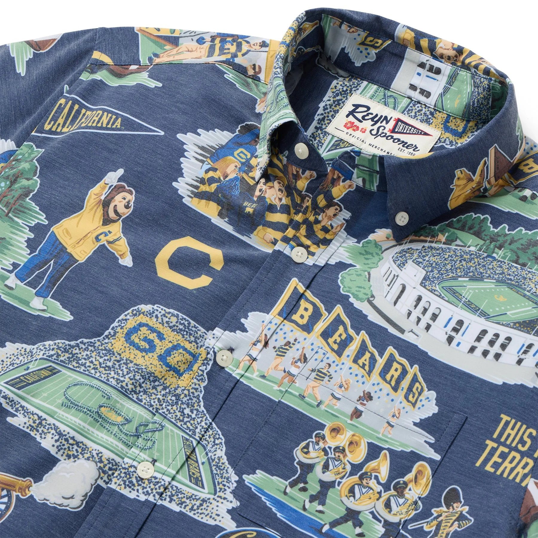 UNIVERSITY OF CALIFORNIA BERKELEY SCENIC PERFORMANCE BUTTON FRONT sold by Reyn Spooner product image thumbnail 2