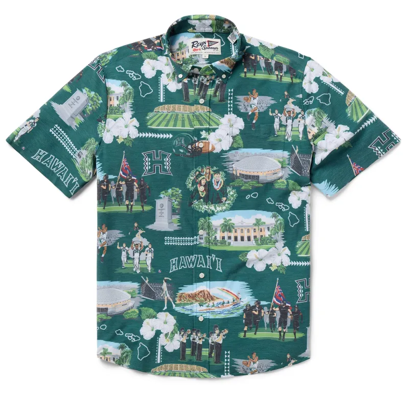 UNIVERSITY OF HAWAI'I SCENIC PERFORMANCE BUTTON FRONT sold by Reyn Spooner