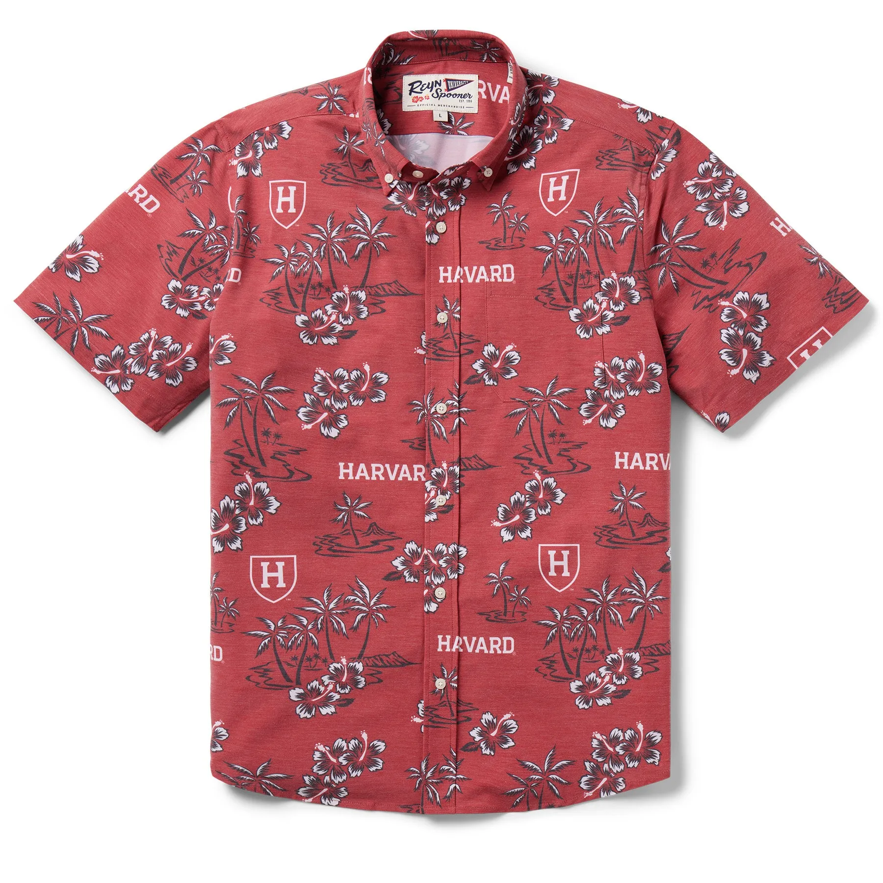 HARVARD UNIVERSITY GAME DAY PERFORMANCE BUTTON FRONT sold by Reyn Spooner