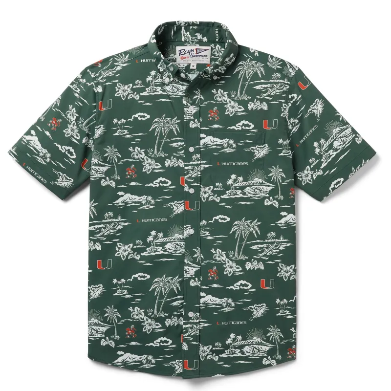 UNIVERSITY OF MIAMI KEKAI PERFORMANCE BUTTON FRONT sold by Reyn Spooner