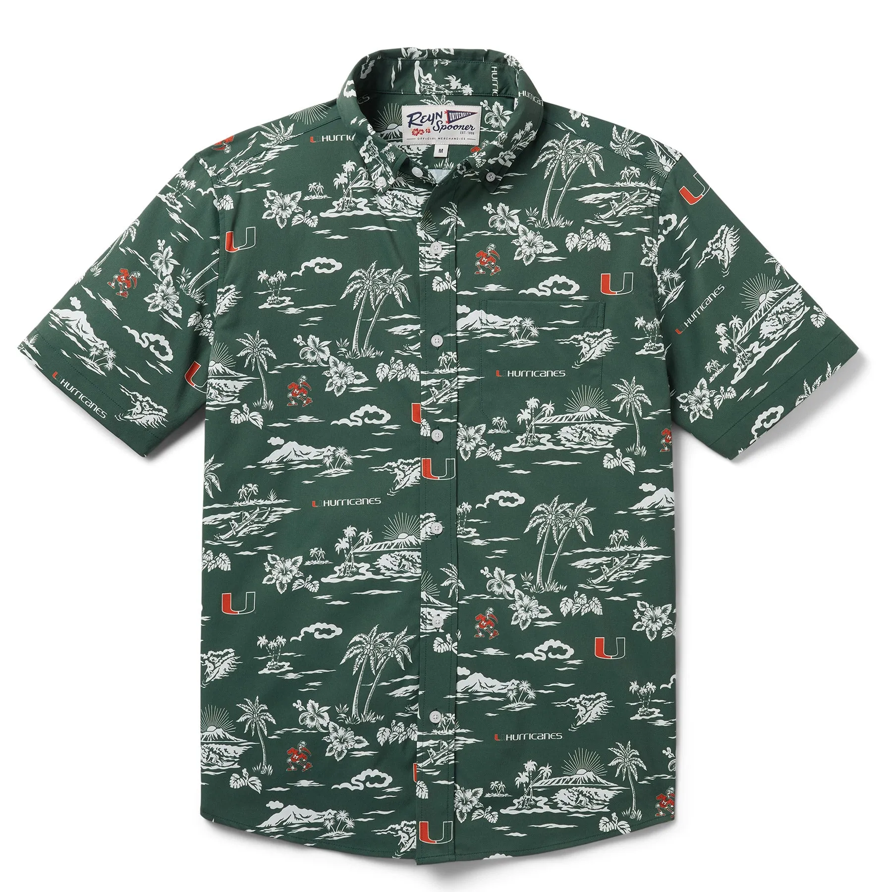 UNIVERSITY OF MIAMI KEKAI PERFORMANCE BUTTON FRONT sold by Reyn Spooner