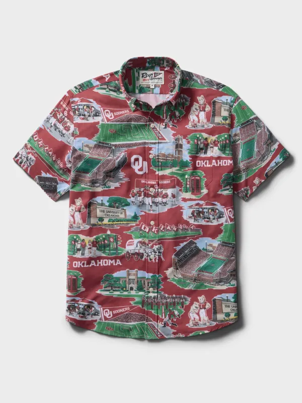 UNIVERSITY OF OKLAHOMA SCENIC PERFORMANCE ALOHA SHIRT made by Reyn Spooner
