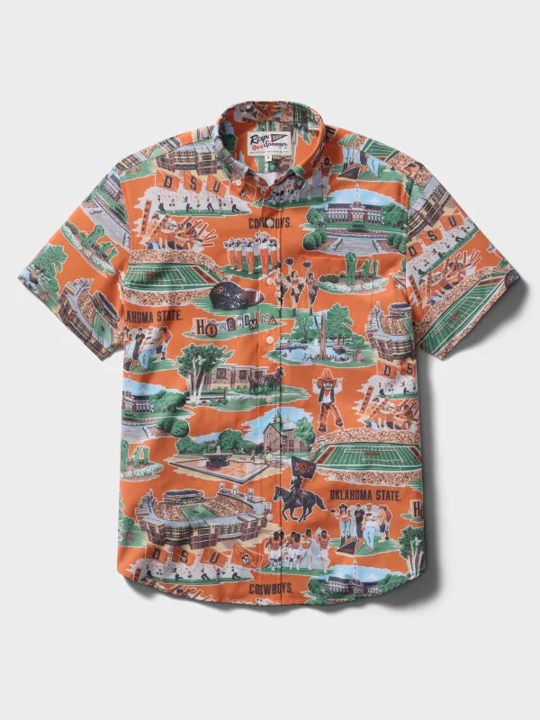 OKLAHOMA STATE UNIVERSITY SCENIC PERFORMANCE ALOHA SHIRT made by Reyn Spooner