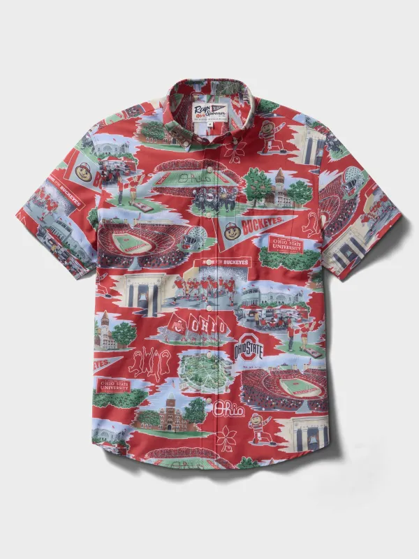 THE OHIO STATE UNIVERSITY SCENIC PERFORMANCE ALOHA SHIRT made by Reyn Spooner