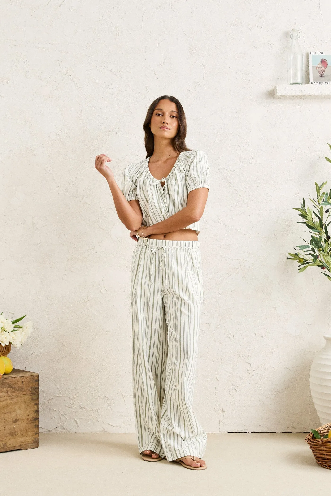 Mallorca Stripe Billow Sleeve Top Palm sold by Rhythm. product image thumbnail 4