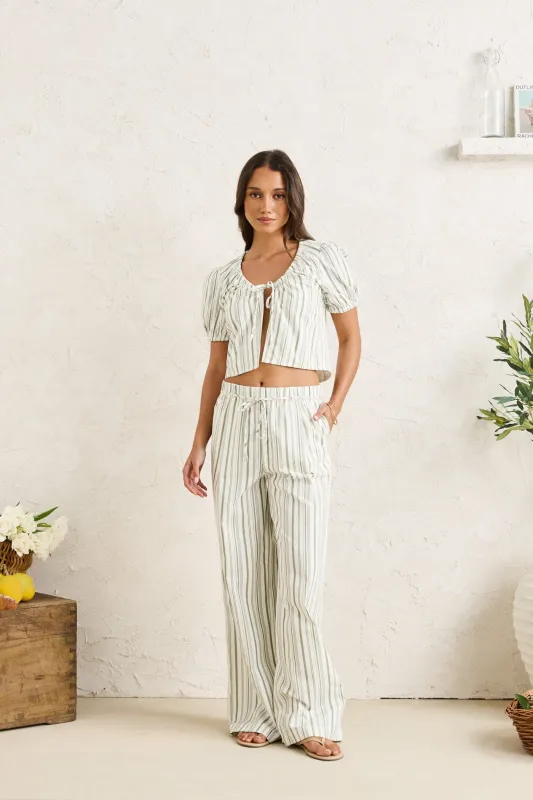 Mallorca Stripe Billow Sleeve Top Palm made by Rhythm.