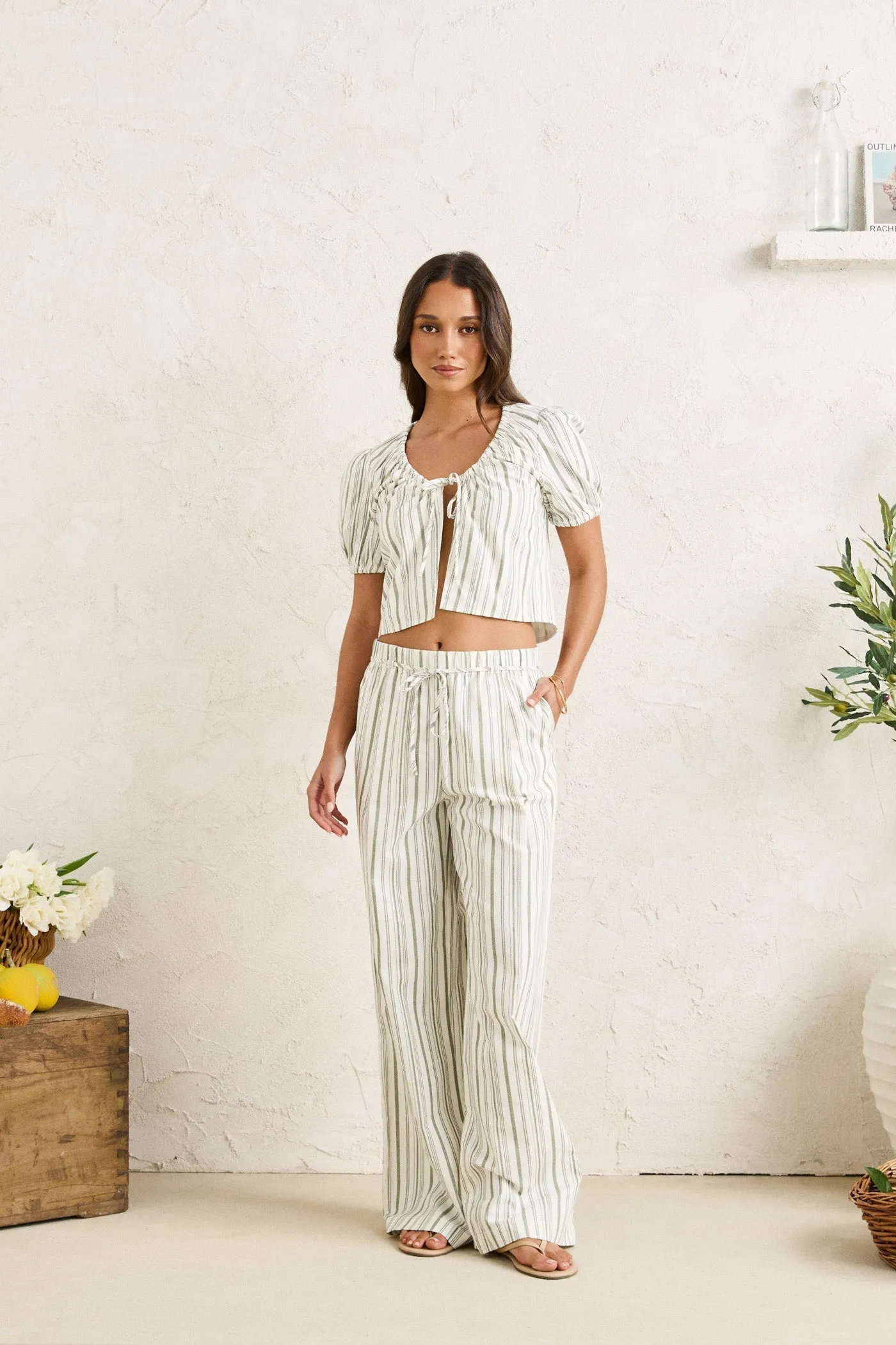 Mallorca Stripe Billow Sleeve Top Palm sold by Rhythm.