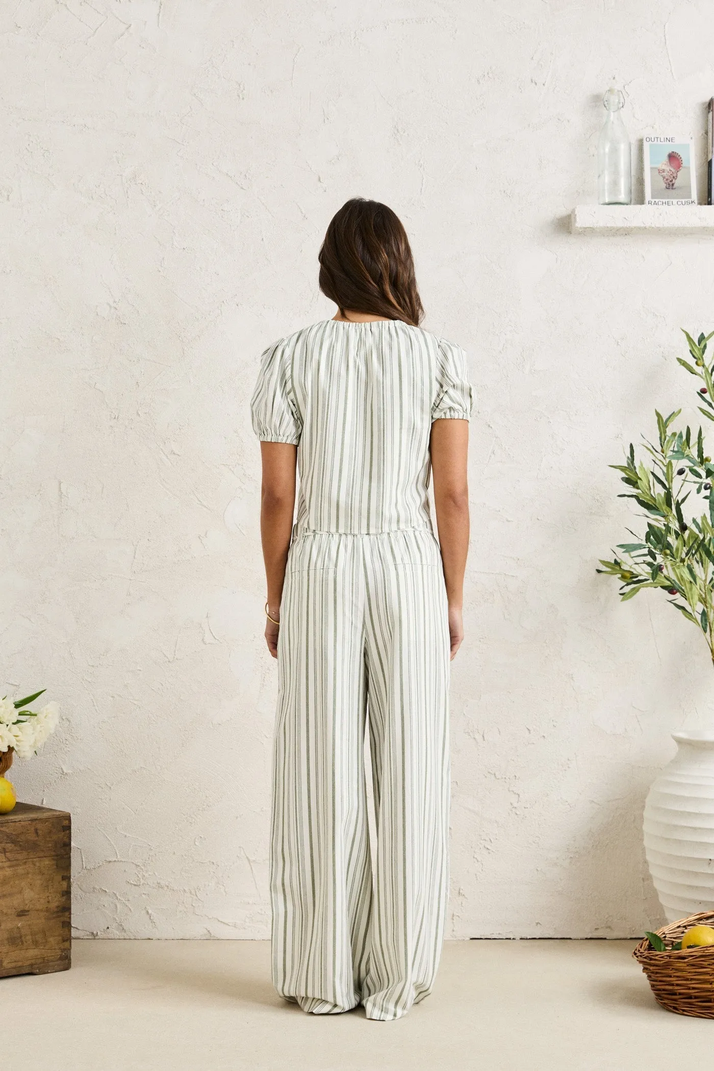 Mallorca Stripe Billow Sleeve Top Palm sold by Rhythm. product image thumbnail 5